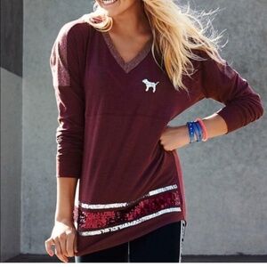 Victoria’s Secret PINK Long Sleeve Sequin Tee Maroon